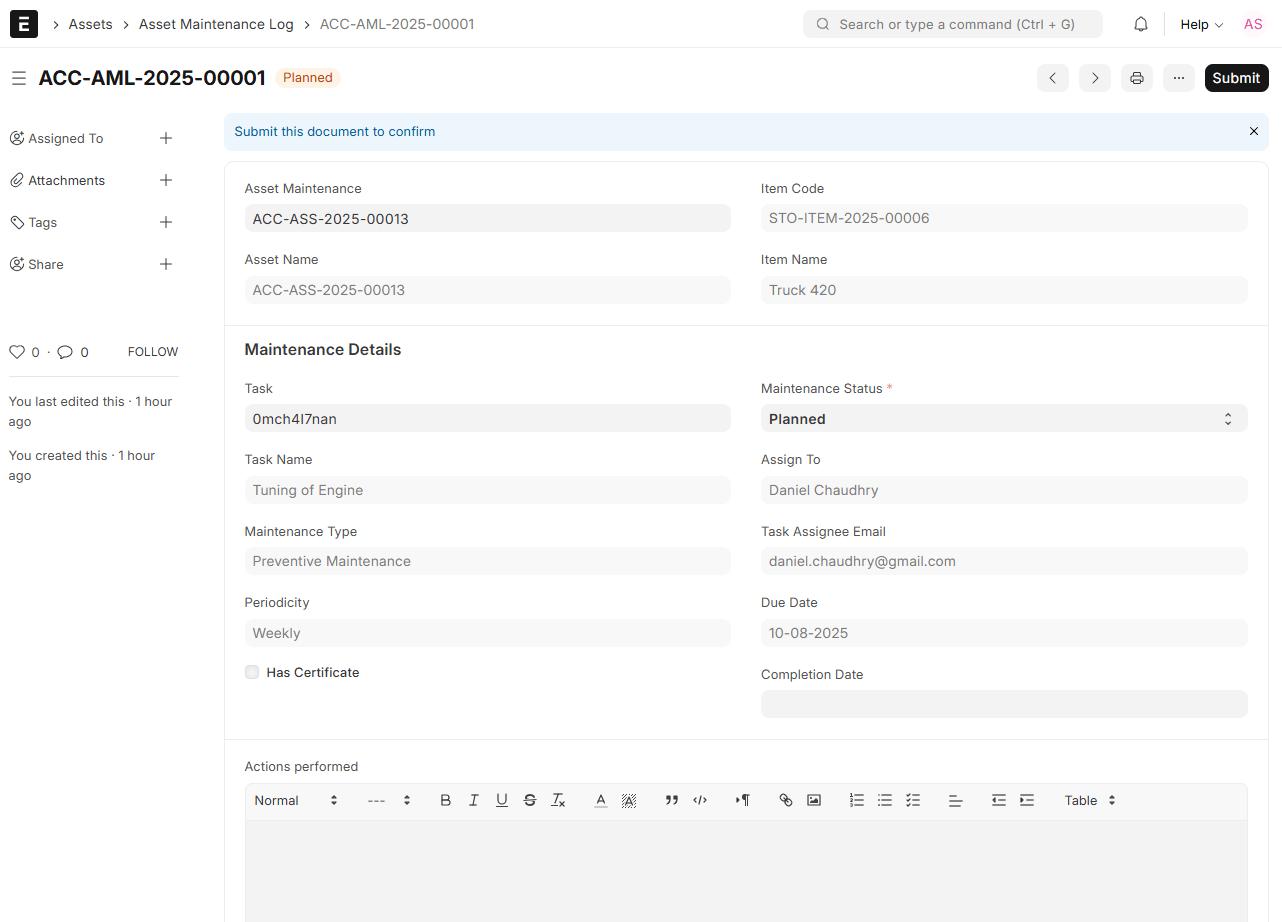 Asset Maintenance Logs
