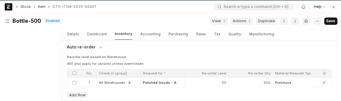 Auto Creation of Material Request