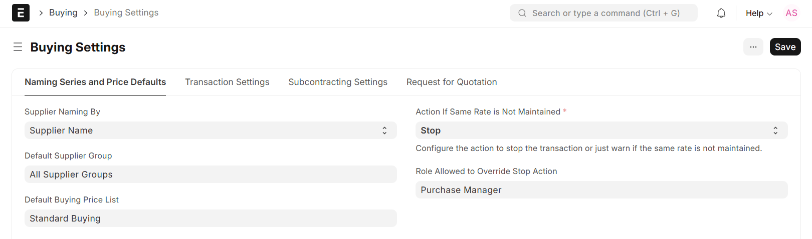 Buying Settings