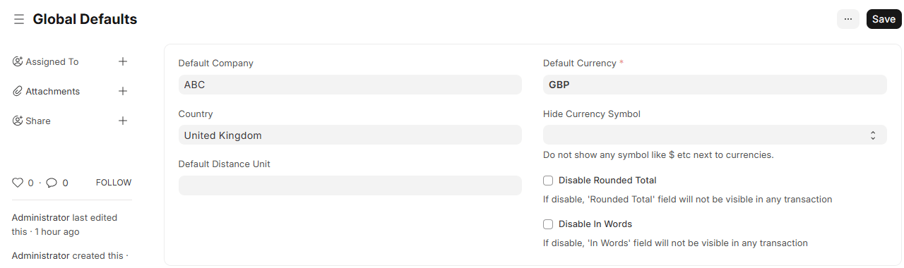 Global Defaults