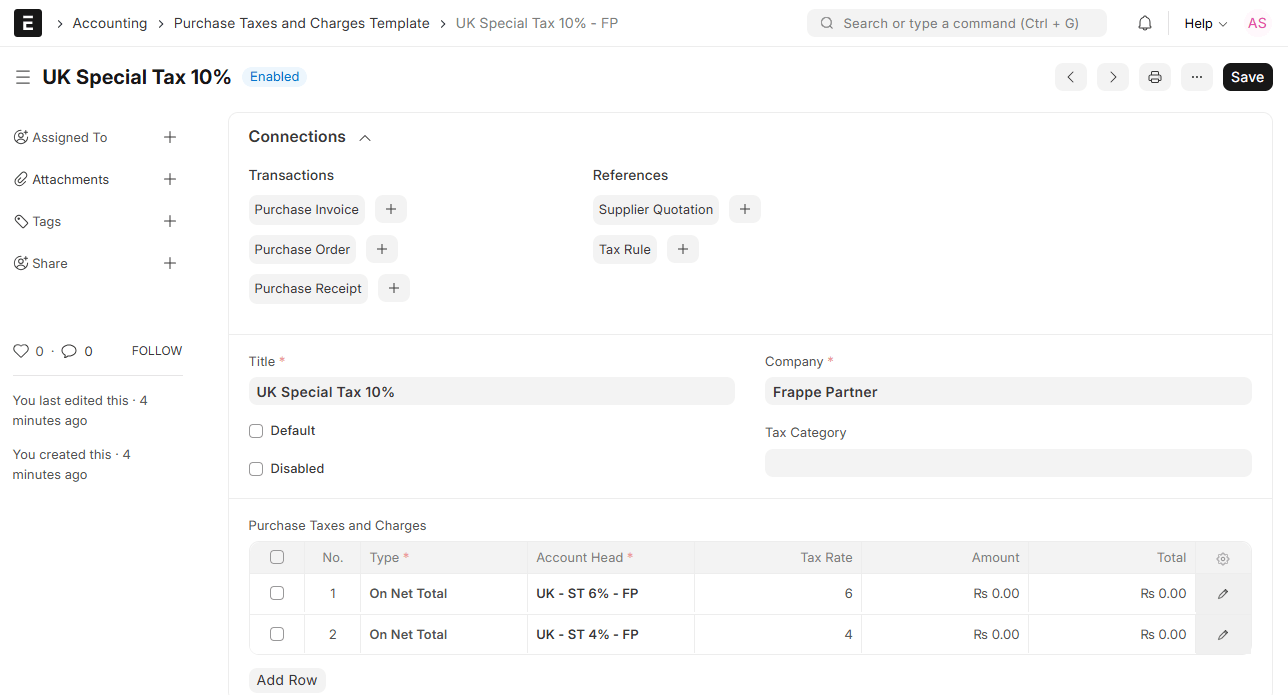 Purchase Taxes and Charges Template