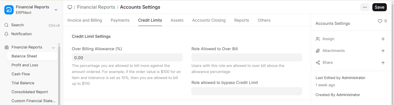credit limit settings